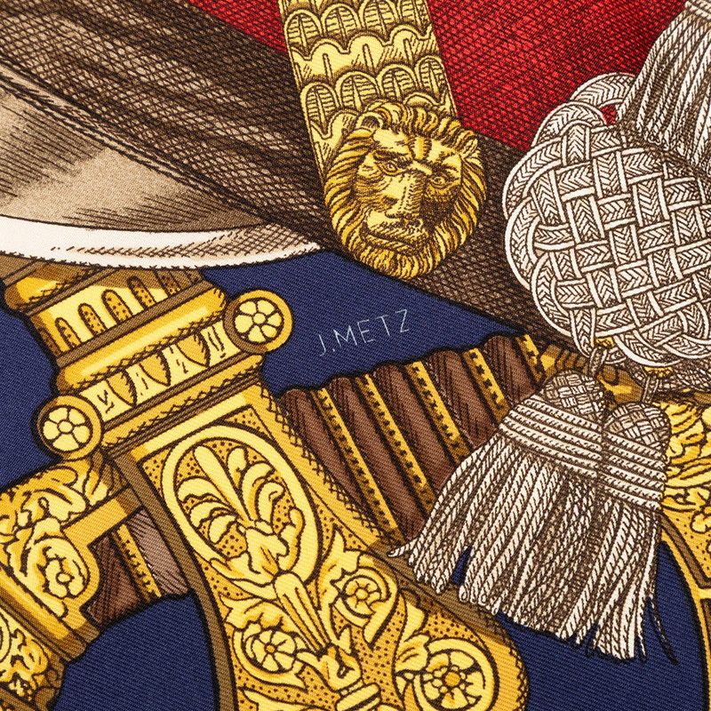 Hermes Carre 90 Grand Uniforme Scarf Navy Multicolor Silk
