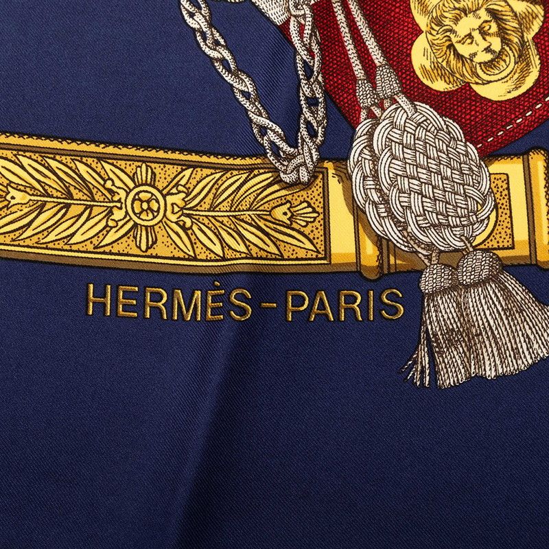 Hermes Carre 90 Grand Uniforme Scarf Navy Multicolor Silk