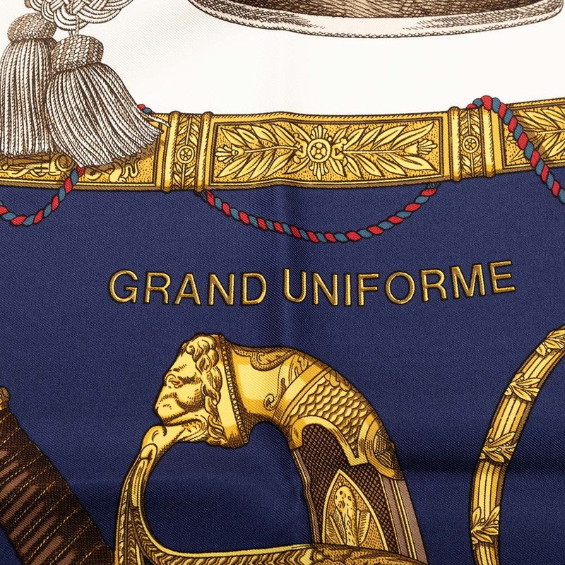 Hermes Carre 90 Grand Uniforme Scarf Navy Multicolor Silk