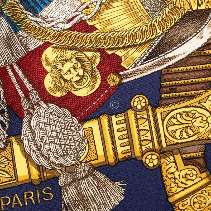 Hermes Carre 90 Grand Uniforme Scarf Navy Multicolor Silk