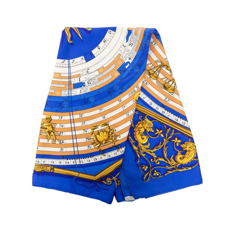 Hermes Carre 90 Dies Et Hore Astrology Scarf Blue Multicolor Silk