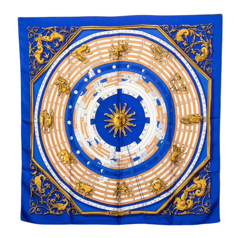 Hermes Carre 90 Dies Et Hore Astrology Scarf Blue Multicolor Silk