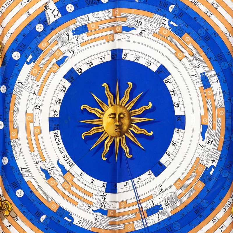 Hermes Carre 90 Dies Et Hore Astrology Scarf Blue Multicolor Silk