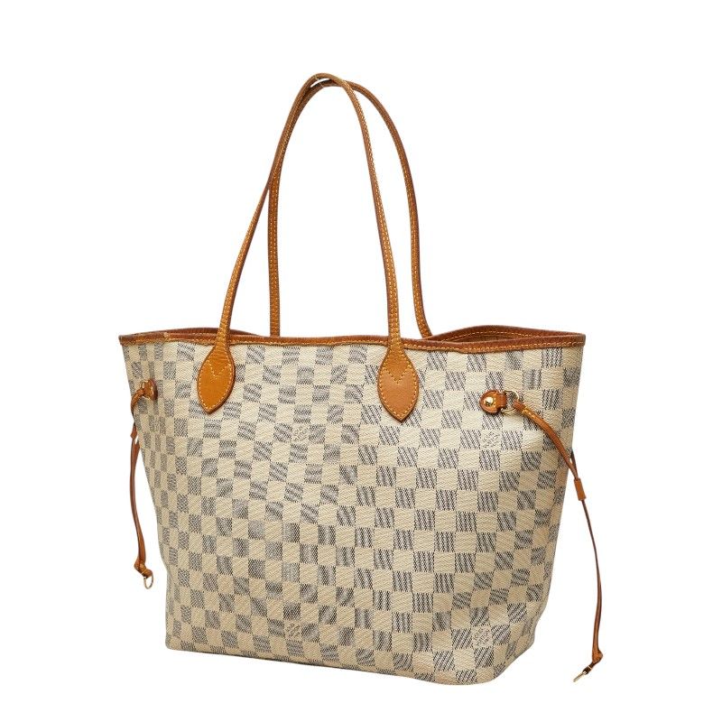 Louis Vuitton Damier Azur Neverfull MM Tote Bag White Leather