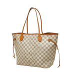 Louis Vuitton Damier Azur Neverfull MM Tote Bag White Leather
