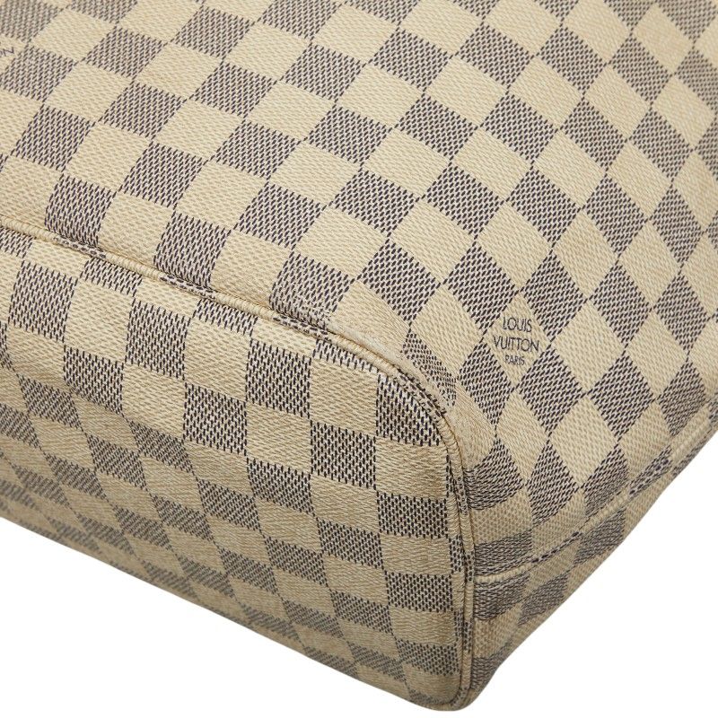 Louis Vuitton Damier Azur Neverfull MM Tote Bag White Leather
