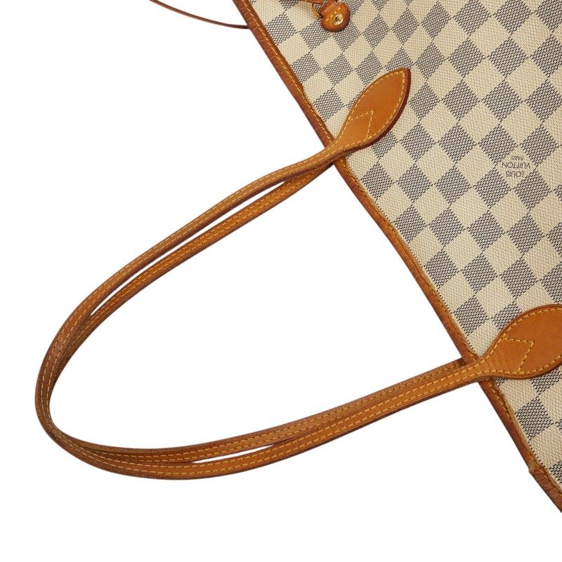 Louis Vuitton Damier Azur Neverfull MM Tote Bag White Leather
