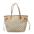 Louis Vuitton Damier Azur Neverfull MM Tote Bag White Leather