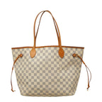 Louis Vuitton Damier Azur Neverfull MM Tote Bag White Leather