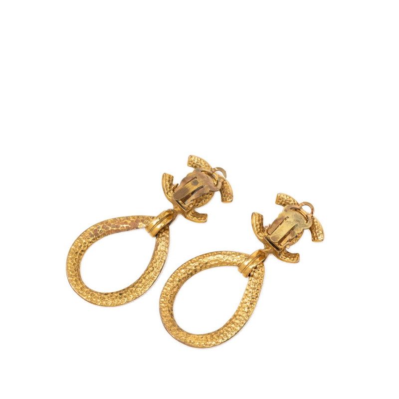 Chanel CC Logo Vintage Teardrop Earrings 96 Gold Plated