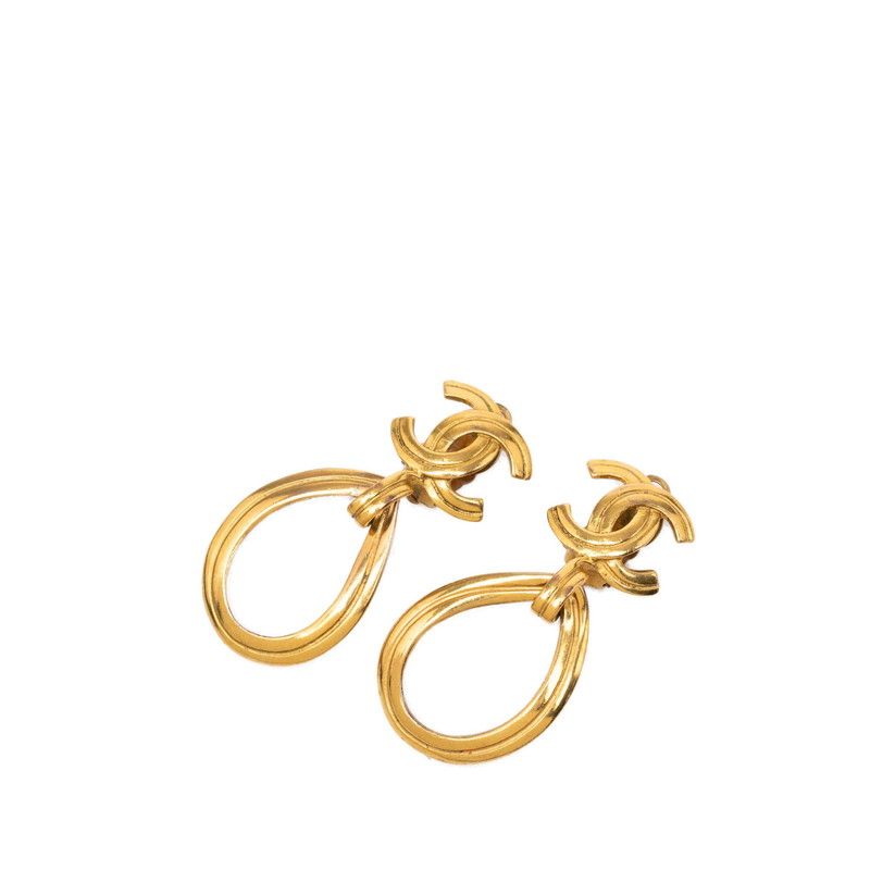 Chanel CC Logo Vintage Teardrop Earrings 96 Gold Plated