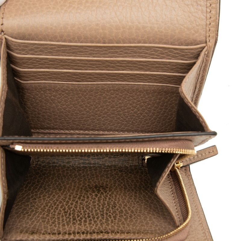 Gucci GG Supreme Marmont Bifold Wallet Beige Brown Leather