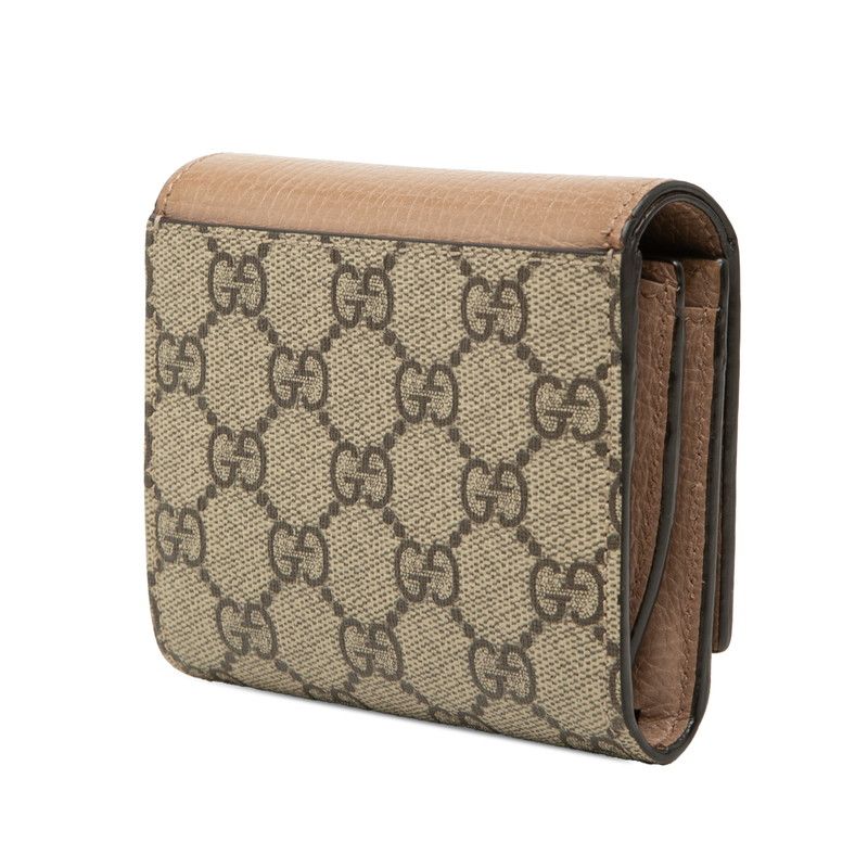 Gucci GG Supreme Marmont Bifold Wallet Beige Brown Leather