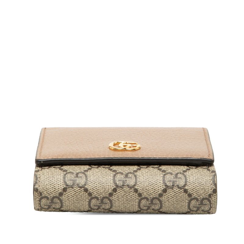 Gucci GG Supreme Marmont Bifold Wallet Beige Brown Leather
