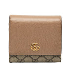 Gucci GG Supreme Marmont Bifold Wallet Beige Brown Leather