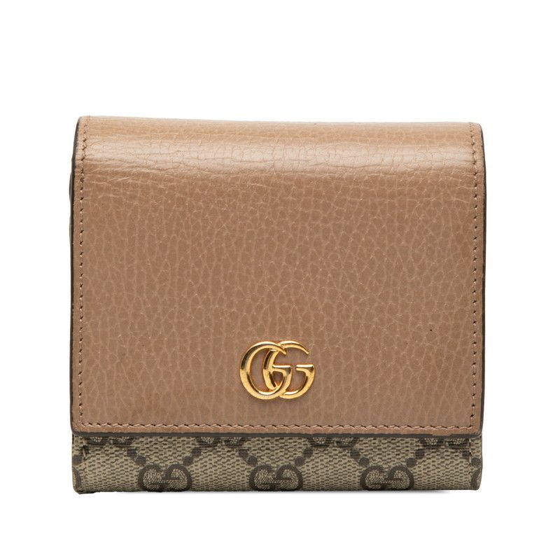 Gucci GG Supreme Marmont Bifold Wallet Beige Brown Leather