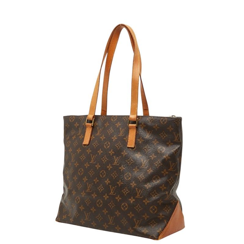 Louis Vuitton Monogram Cabas Mezzo Tote Shoulder Bag Brown Leather