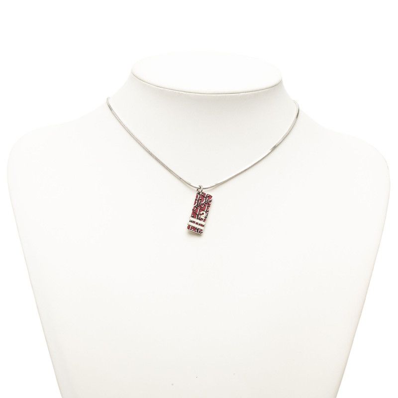 Dior Trotter Plate Necklace Silver Red Metal