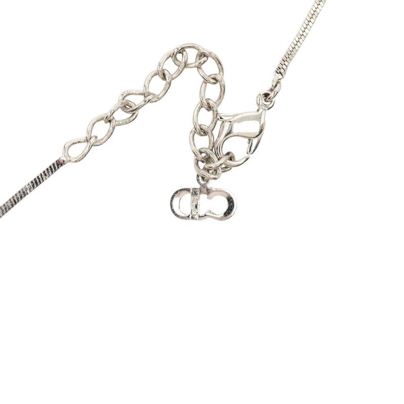 Dior Trotter Plate Necklace Silver Red Metal