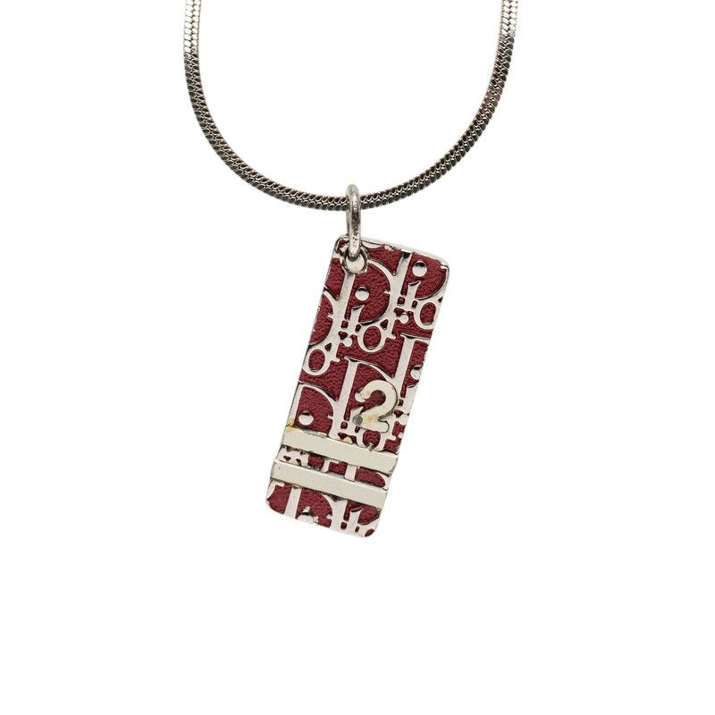 Dior Trotter Plate Necklace Silver Red Metal
