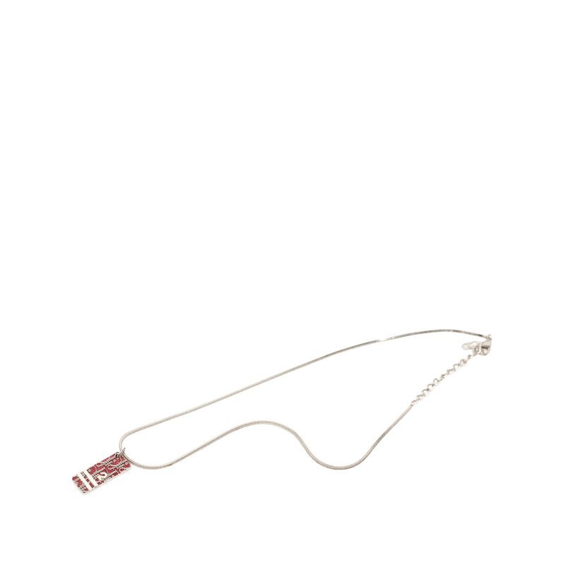 Dior Trotter Plate Necklace Silver Red Metal