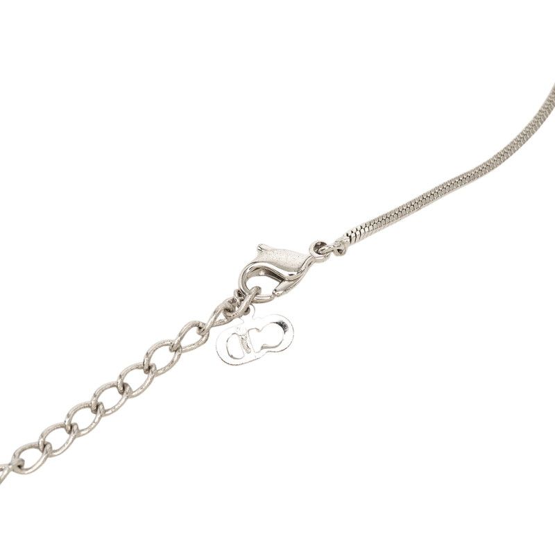 Dior Trotter Plate Necklace Silver Red Metal
