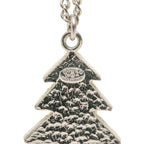 Chanel CC Logo Christmas Tree Motif Necklace Silver White Metal