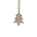 Chanel CC Logo Christmas Tree Motif Necklace Silver White Metal