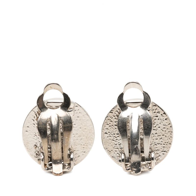 Chanel CC Logo Round Earrings Silver Metal