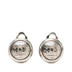 Chanel CC Logo Round Earrings Silver Metal