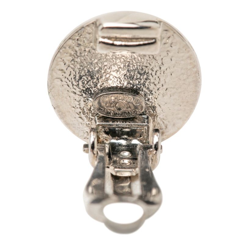 Chanel CC Logo Round Earrings Silver Metal