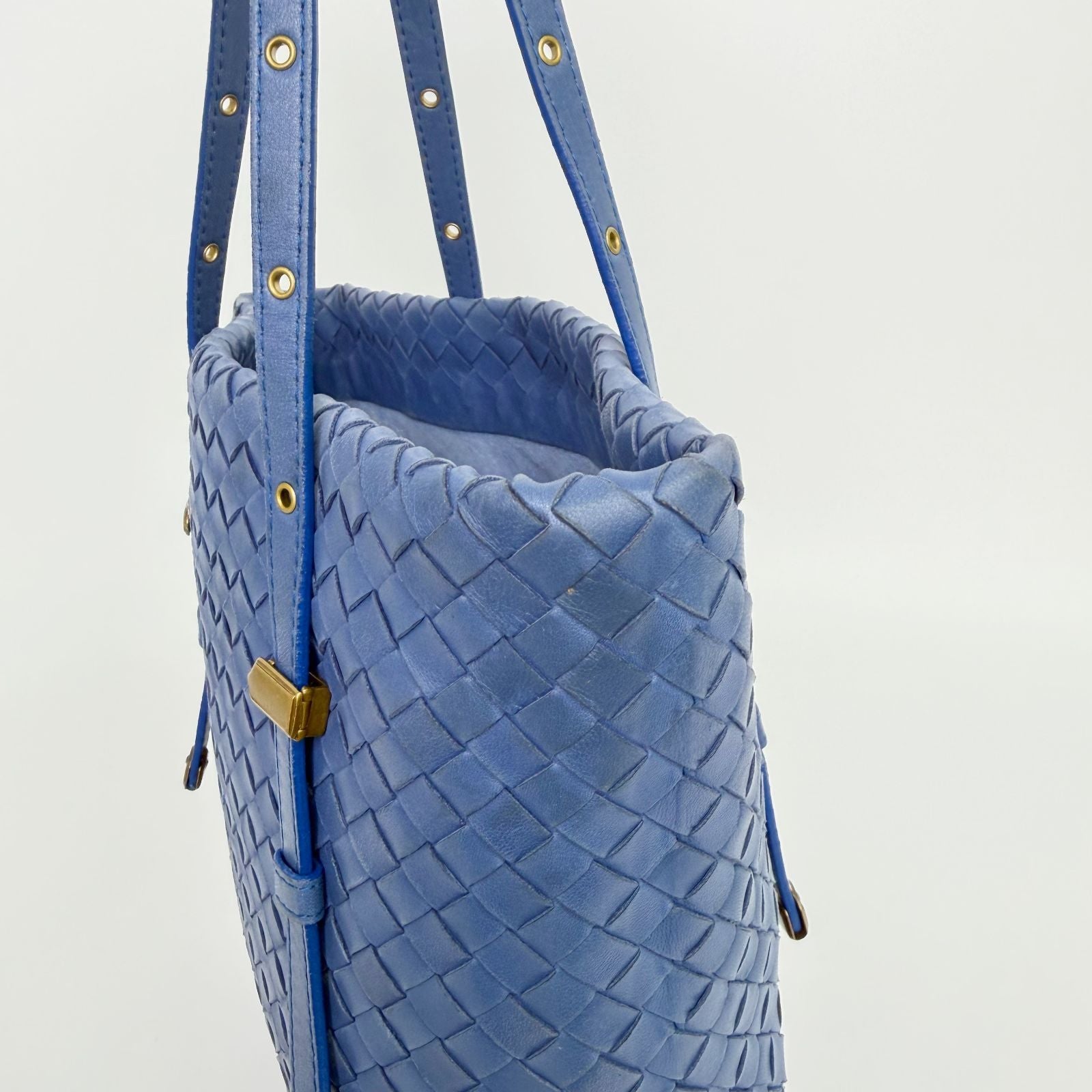 Bottega Veneta Intrecciato Tote Bag Leather Blue Gold Vintage — view 7