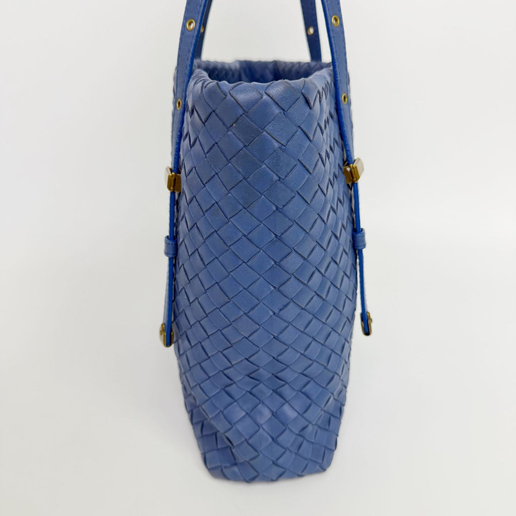 Bottega Veneta Intrecciato Tote Bag Leather Blue Gold Vintage — view 6