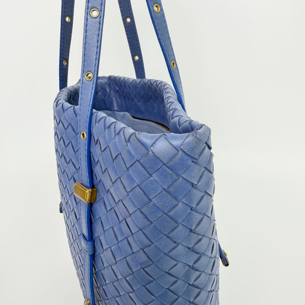 Bottega Veneta Intrecciato Tote Bag Leather Blue Gold Vintage — view 5
