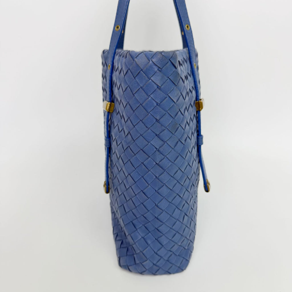 Bottega Veneta Intrecciato Tote Bag Leather Blue Gold Vintage — view 4