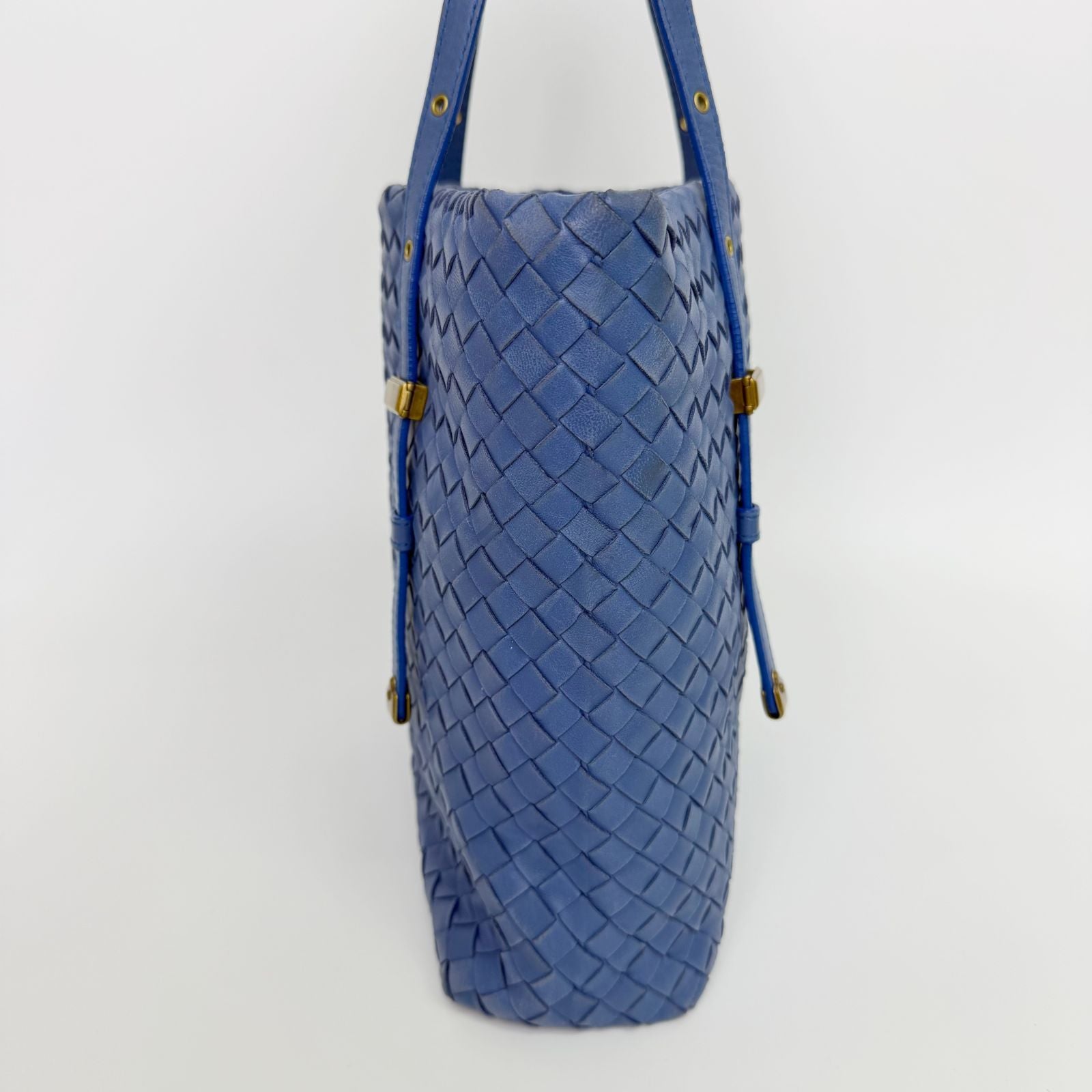 Bottega Veneta Intrecciato Tote Bag Leather Blue Gold Vintage — view 4
