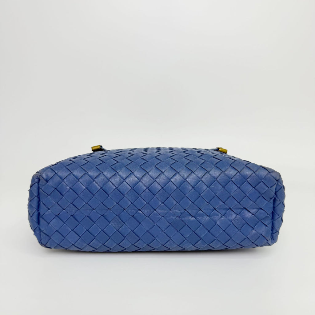 Bottega Veneta Intrecciato Tote Bag Leather Blue Gold Vintage — view 8