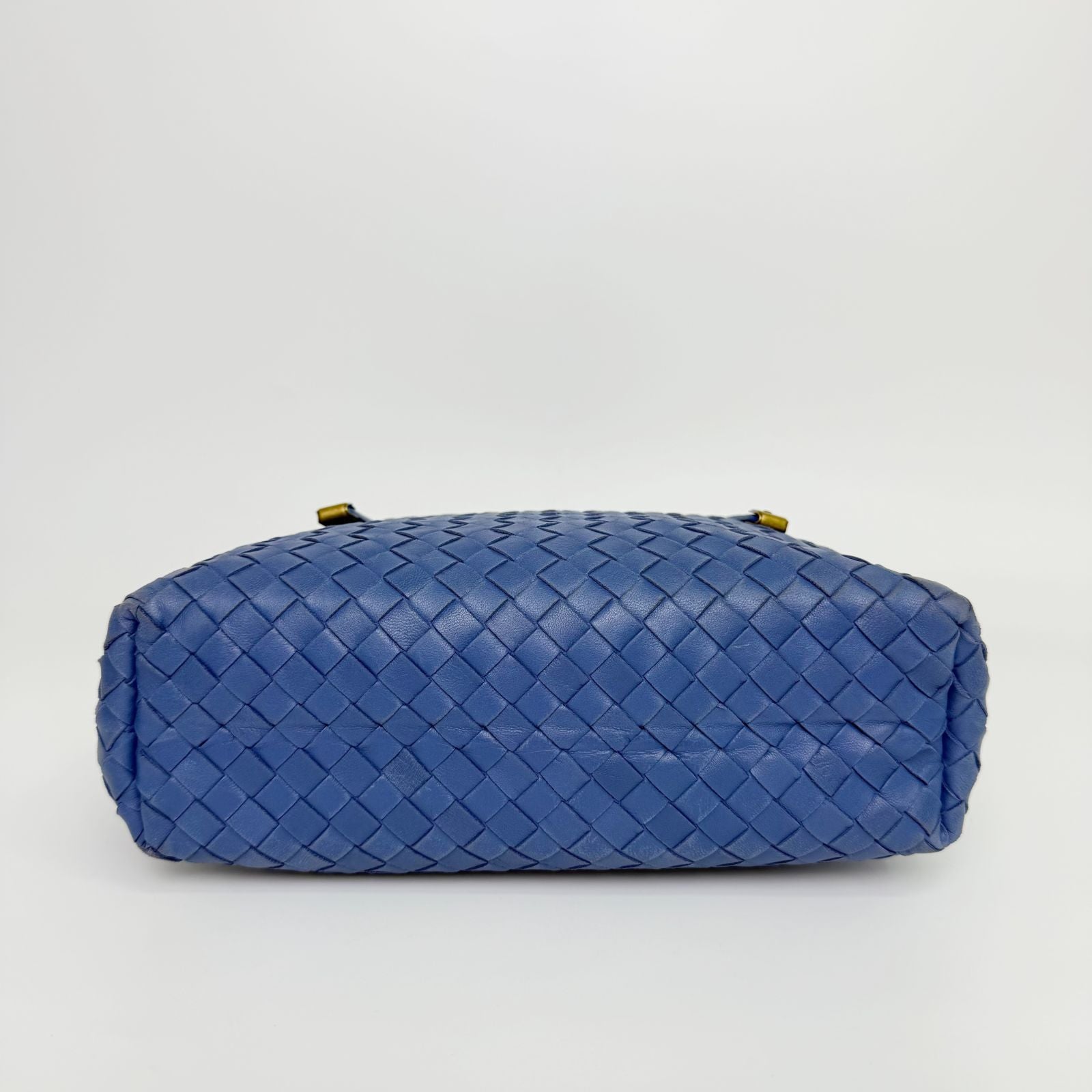 Bottega Veneta Intrecciato Tote Bag Leather Blue Gold Vintage — view 8