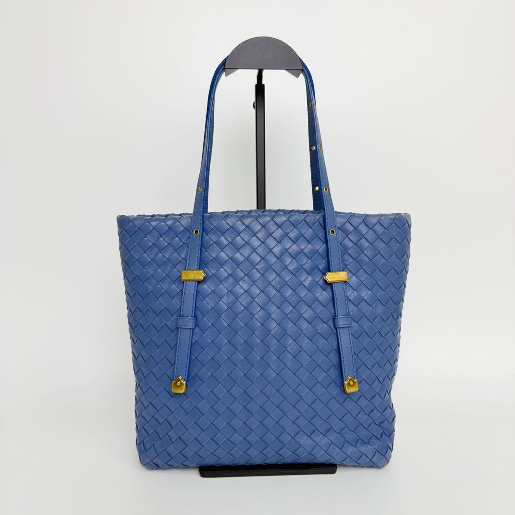 Bottega Veneta Intrecciato Tote Bag Leather Blue Gold Vintage — view 2