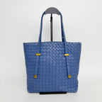 Bottega Veneta Intrecciato Tote Bag Leather Blue Gold Vintage — view 2