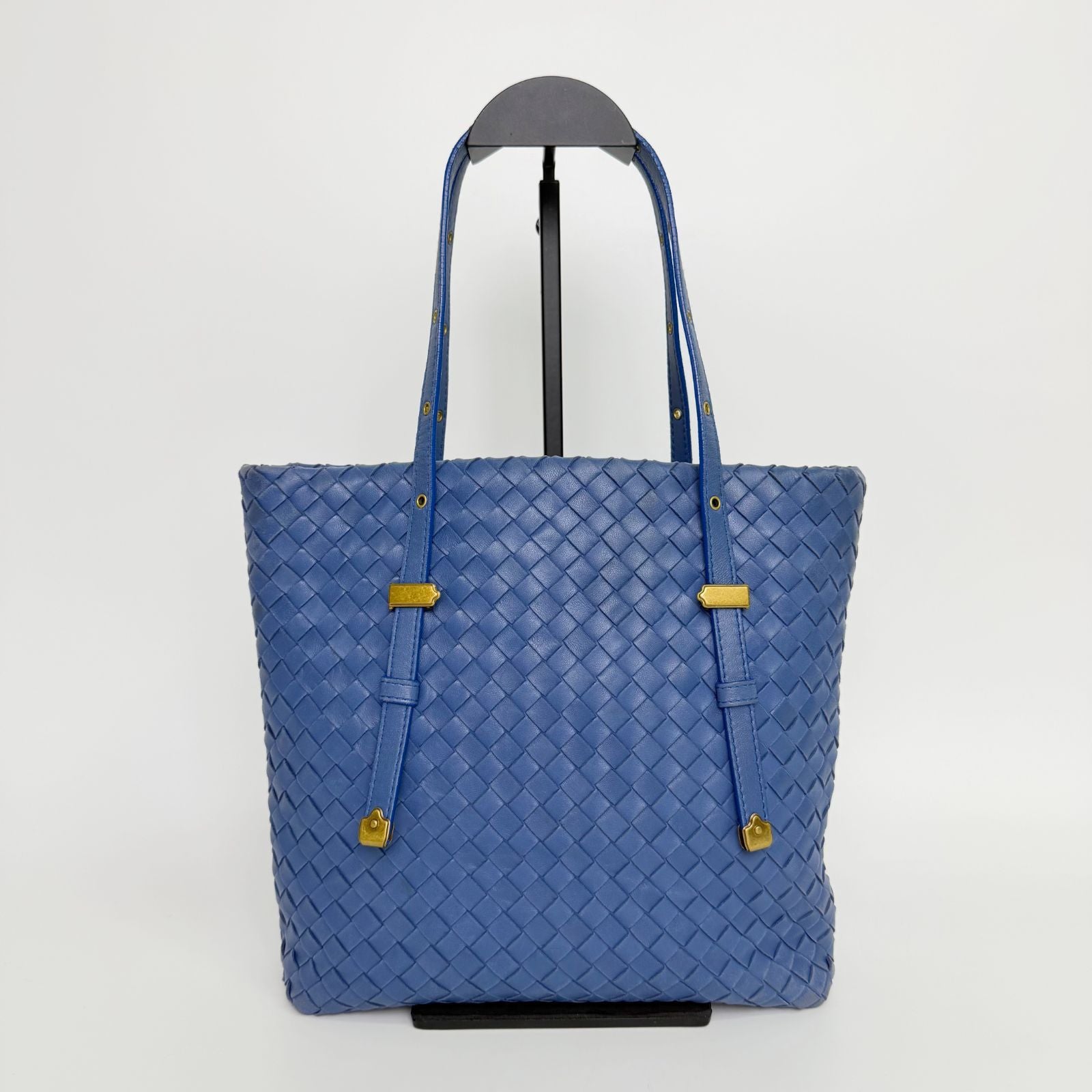 Bottega Veneta Intrecciato Tote Bag Leather Blue Gold Vintage — view 3