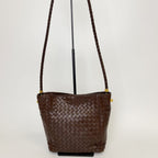 Bottega Veneta Intrecciato Shoulder Bag Leather Brown Gold Vintage — view 3