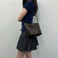 Bottega Veneta Intrecciato Shoulder Bag Leather Brown Gold Vintage