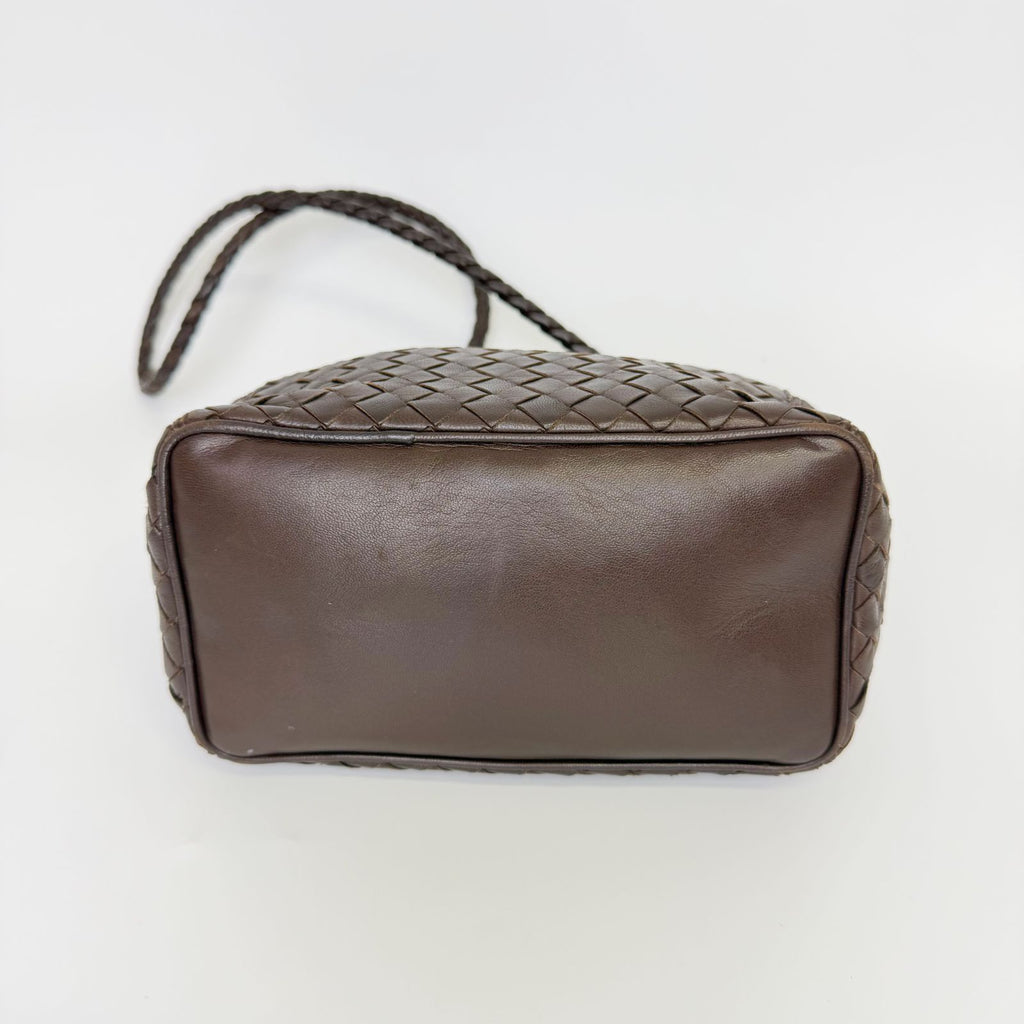 Bottega Veneta Intrecciato Shoulder Bag Leather Brown Gold Vintage — view 8