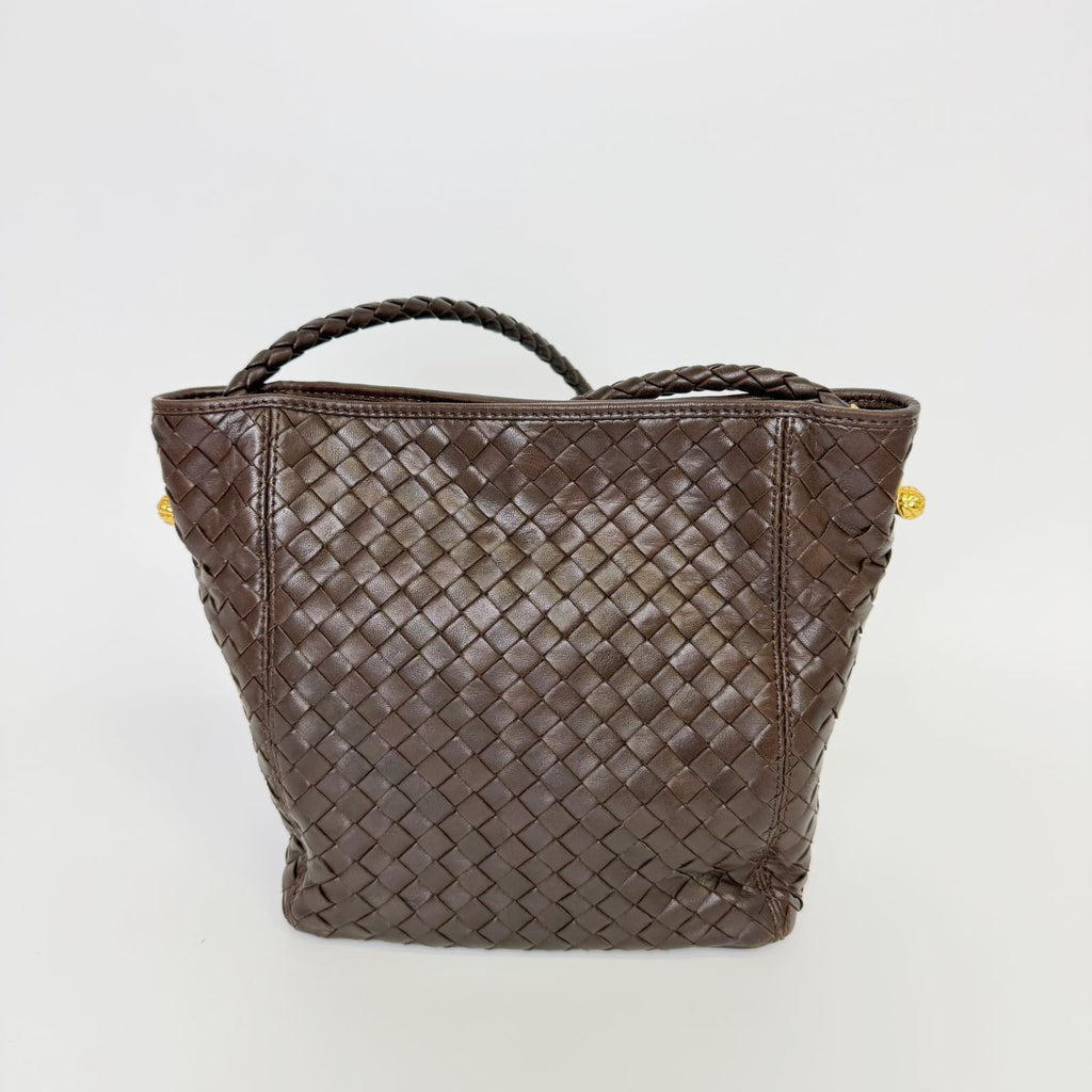 Bottega Veneta Intrecciato Shoulder Bag Leather Brown Gold Vintage — view 5