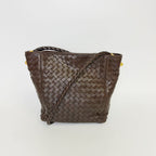 Bottega Veneta Intrecciato Shoulder Bag Leather Brown Gold Vintage — view 4