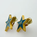 Chanel CC Logo Star Earrings Plated Turquoise Blue Gold Vintage — view 6