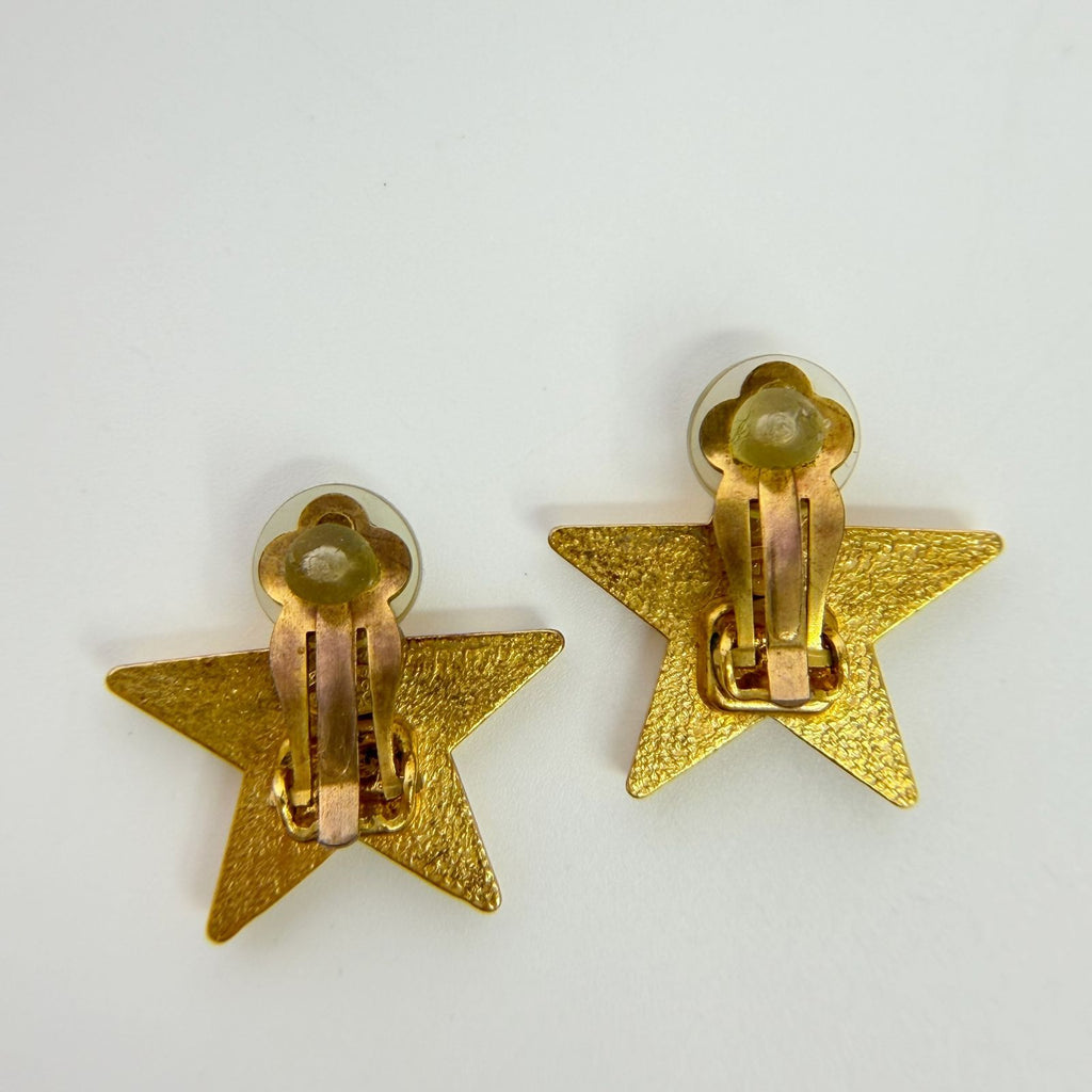 Chanel CC Logo Star Earrings Plated Turquoise Blue Gold Vintage — view 8