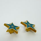Chanel CC Logo Star Earrings Plated Turquoise Blue Gold Vintage — view 7
