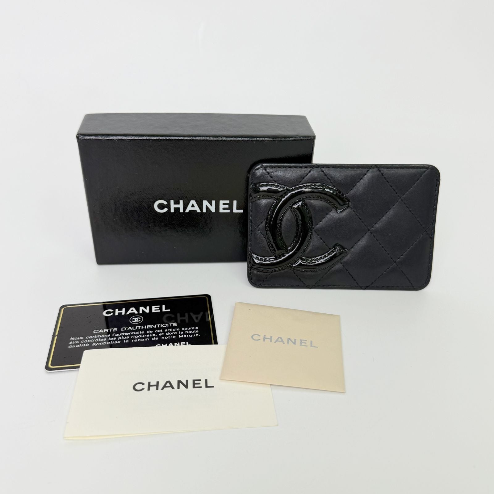 Chanel CC Logo Quilted Card Case Leather Black Vintage